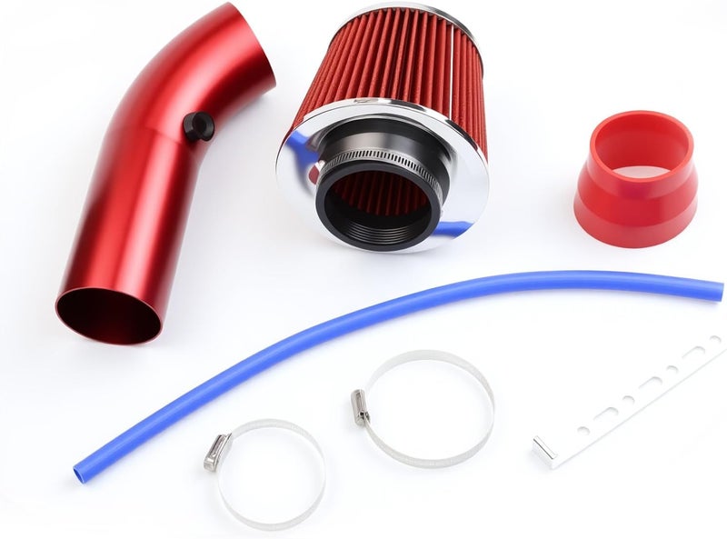 MINGABC Cold Air Intake Pipe, 76mm 3 Inch Universal Performance Car Cold Air Intake Turbo Filter Aluminum Automotive Air Filter Induction Flow Hose Pipe Kit (RED) - Image 2